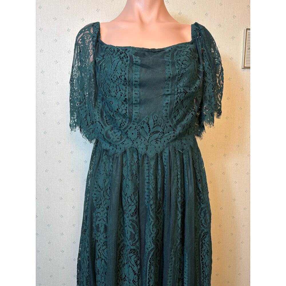 Baltic Born Caroline Lace Maxi Dress XL Emerald Off the Shoulder Cottagecore - Picture 6 of 12